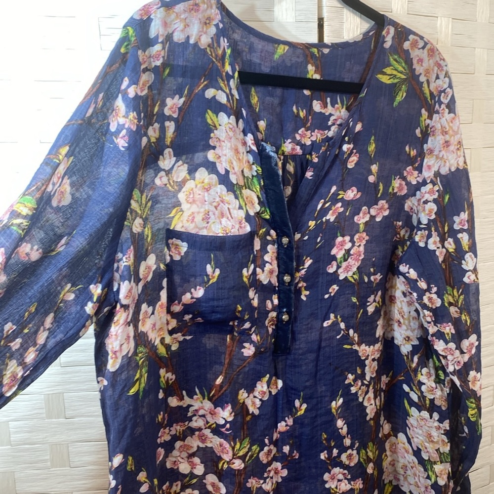 Soft Surroundings Adele Cherry Blossom/Plaid Oversized Tunic See Measurements - Picture 4 of 14